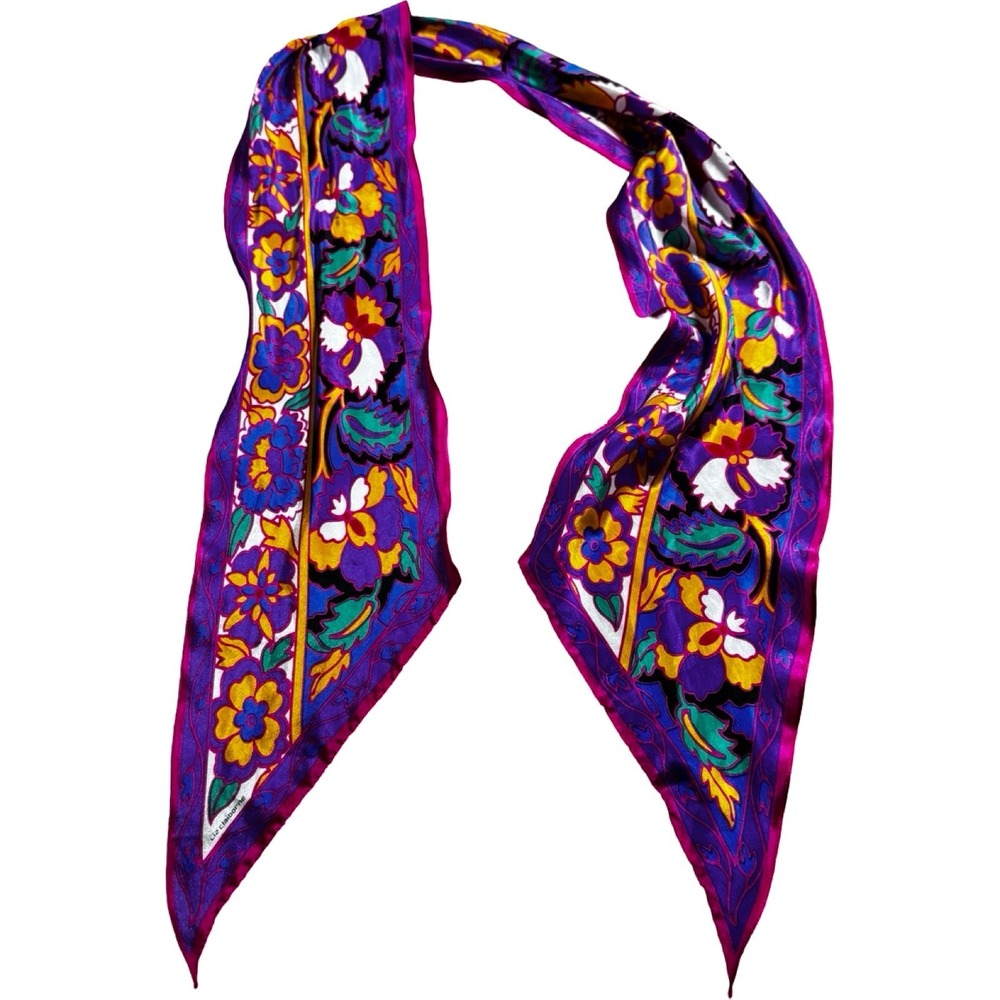 Liz Claiborne Scarf Womens Silk Purple Floral Vintage 80s Excellent Jewel Tone